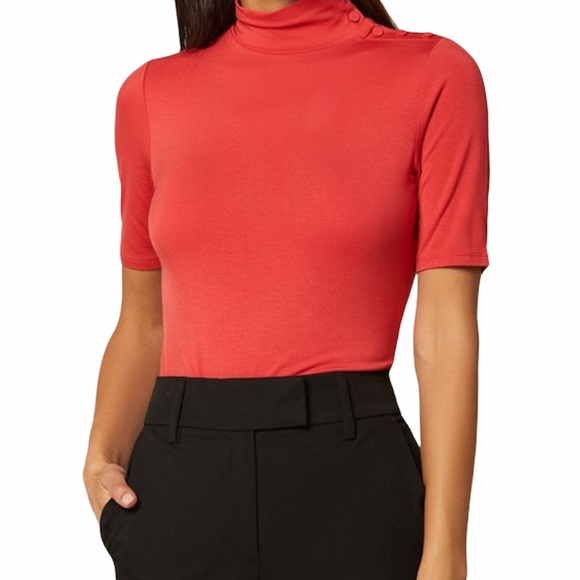 RW&CO. Tops - RW&CO Red Mock Neck Tee With Buttons